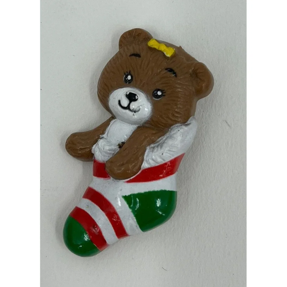 Vintage Russ Christmas Pins Brooches 3 Teddy Bears Holiday Teddies Mint 1980s